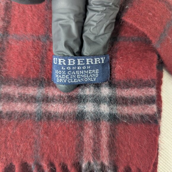 BURBERRY London Classic Nova Check Knit 100% Cashmere Neck Warmer Maroon SCARF - Picture 3 of 8
